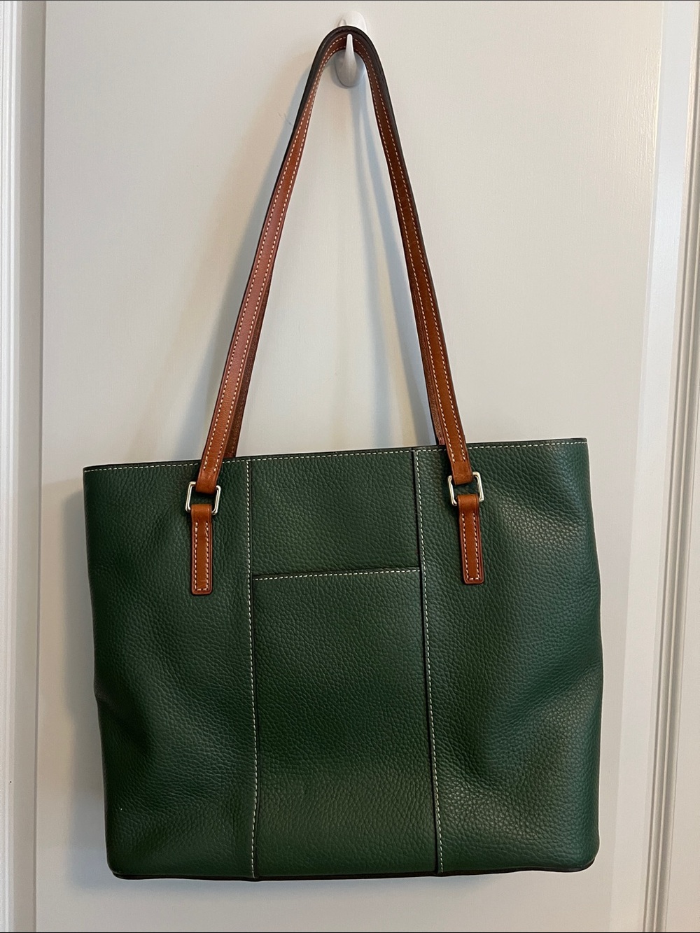 Dooney & Bourke Dark Green Pebble Leather Tote with Brown Trim - Picture 3 of 4